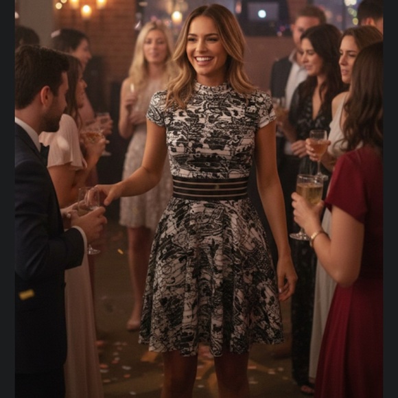 Jodi Kristopher Dresses & Skirts - Jodi Kristopher Elegant Black and White Patterned Dress size 1